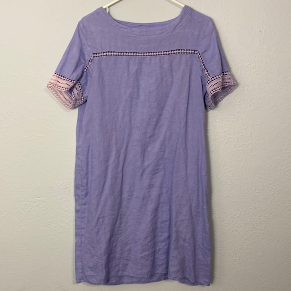 Island Shop Womens Size 8 100% Linen Resort Shift Dress Lavender Crochet Trim - Picture 1 of 8